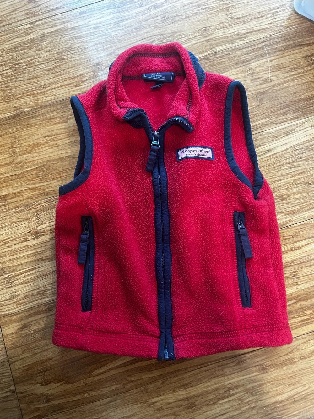 Vineyard Vines Red Fleece Vest with Navy Details